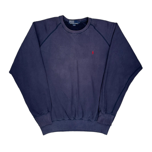 Polo By Ralph Lauren Faded Raglan V Notch Sweatshirt - Large Purple Acrylic