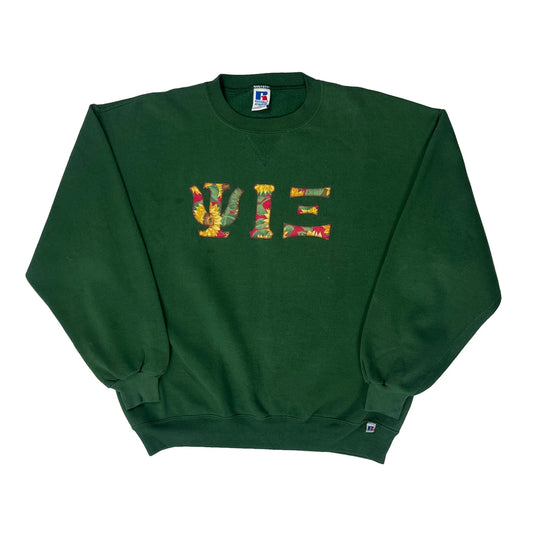 Made In USA Russell Athletic Floral Sweatshirt - XL Green Cotton Blend