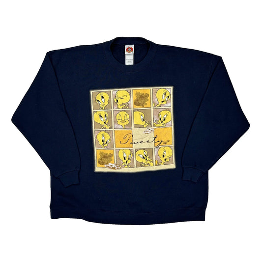 Tweety Bird Looney Tunes Cartoon Sweatshirt - Large Navy Cotton Blend
