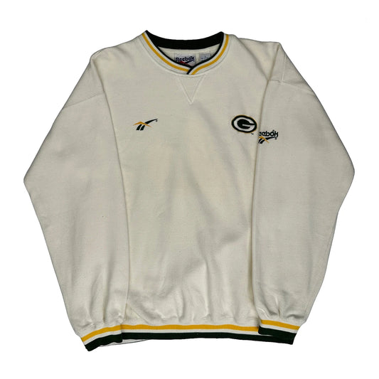 Green Bay Packers Reebok Nfl Sweatshirt - Large Cream Cotton Blend