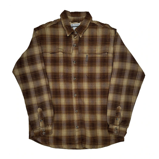 Columbia Checked Flannel Shirt - Large Brown Cotton