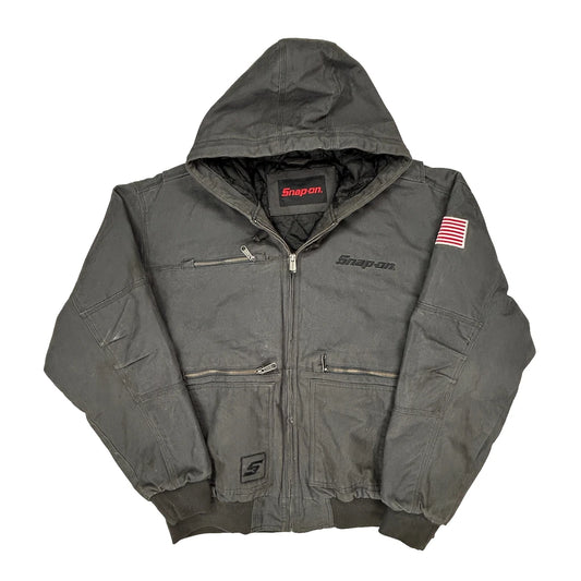 American Flag Patch Snap-On Jacket - 2XL Black Polyester