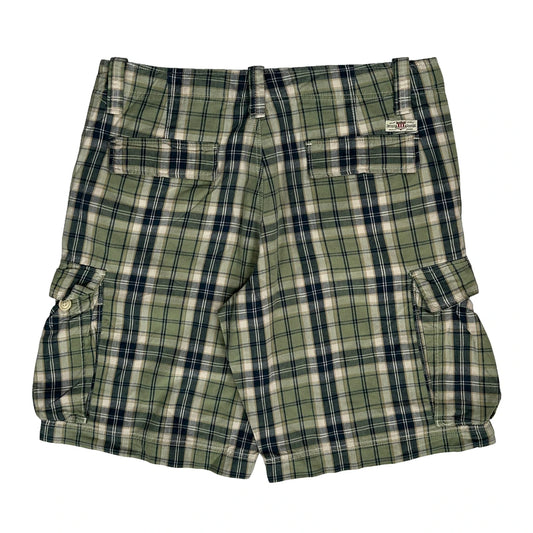 Polo By Ralph Lauren Checked Cargo Shorts - 38W 11L Green Cotton