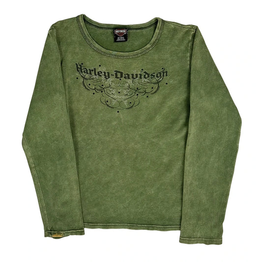 Syracuse, Ny Harley Davidson Graphic Long Sleeve T-Shirt - Large Green Cotton