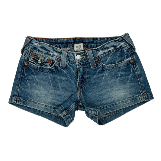 True Religion Mini Denim Shorts - 28W UK 6 Blue Denim
