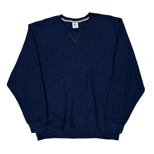 90S Blank Russell Athletic Sweatshirt - XL Navy Cotton Blend