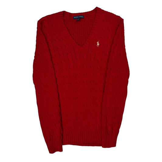 Vintage Ralph Lauren Cable Knit Sweater - Medium Red Cotton