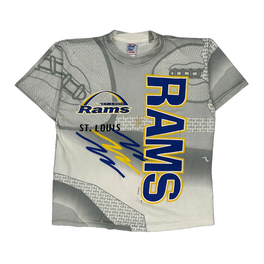Single Stitch St Louis Rams All Out Fan Nfl T-Shirt - Large Blue Cotton
