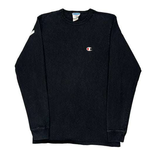 Champion Spellout Long Sleeve T-Shirt - Large Black Cotton