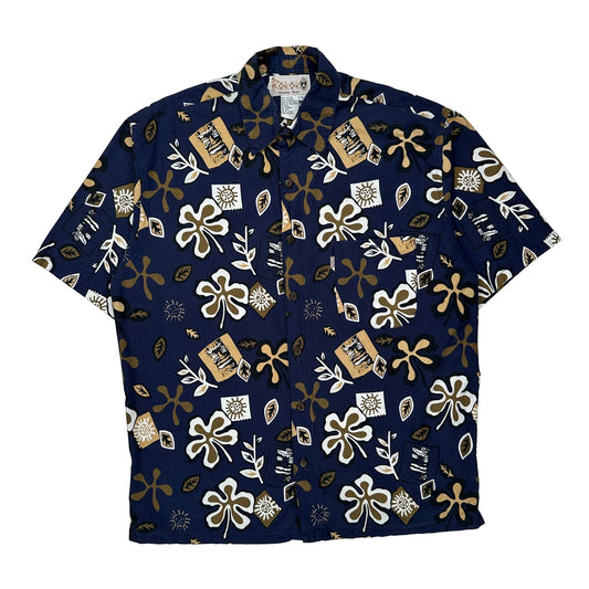 Rokok Floral Hawaiian Shirt - Large Brown Cotton