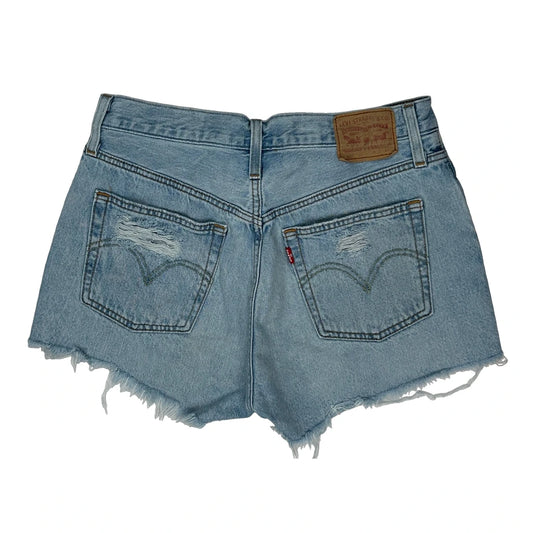 Vintage Cut Off Levis Mini Denim Shorts - 28W UK 8 Light Wash Denim