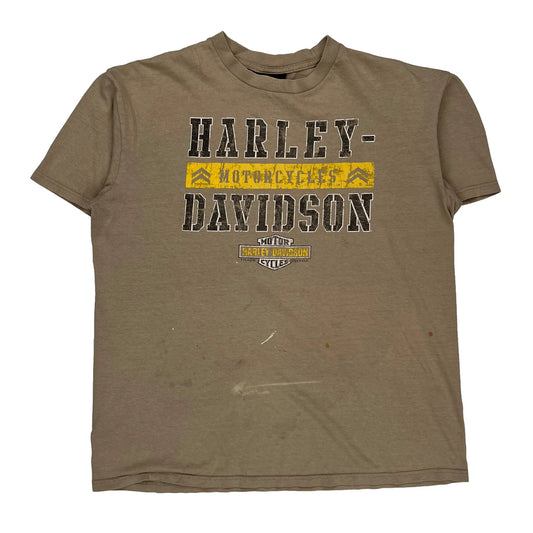 Harley Davidson Graphic T-Shirt - Large Brown Cotton