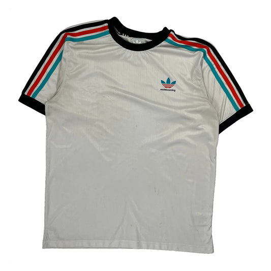 Adidas Striped Football Shirt - Large Black Polyester