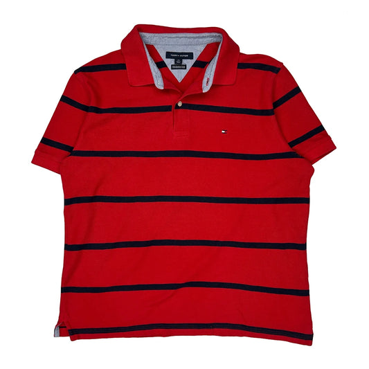 Tommy Hilfiger Striped Polo Shirt - Large Red Cotton