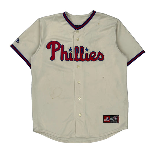 Philadelphia Phillies Majestic Mlb Jersey - Large Cream Polyester