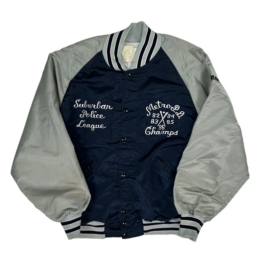 Suburban Police League Champs Delong Varsity Jacket - Large Grey Nylon