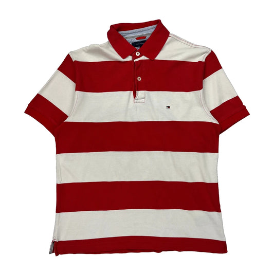 Tommy Hilfiger Striped Polo Shirt - Medium Red Cotton