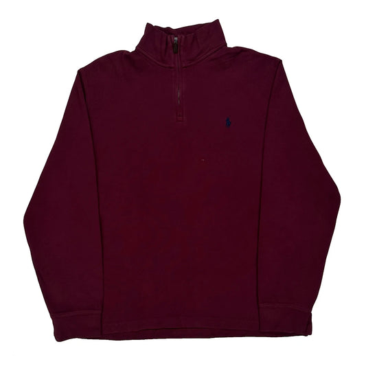 Polo By Ralph Lauren 1/4 Zip - Large Burgundy Cotton