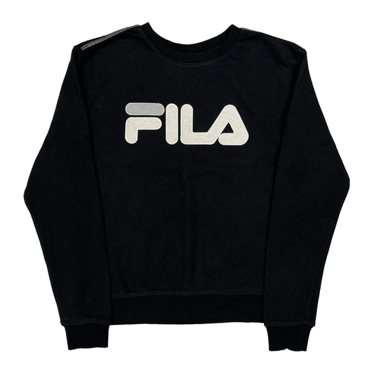 Vintage Fila Spellout Sweatshirt - Medium Black Cotton