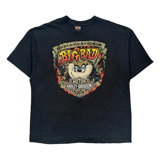 Taz Harley Davidson Cartoon T-Shirt - 2XL Black Cotton