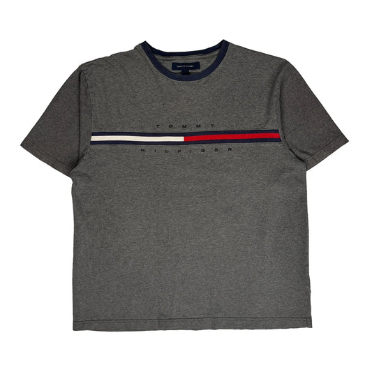 Tommy Hilfiger Striped T-Shirt - Large Grey Cotton