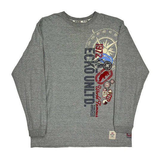 1972 Theme Ecko Unltd Graphic Long Sleeve T-Shirt - 2XL Grey Cotton Blend
