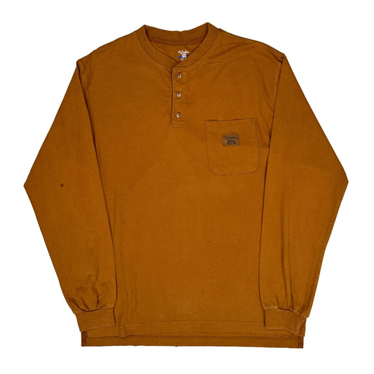 Walls Henley Work Long Sleeve T-Shirt - Medium Brown Cotton