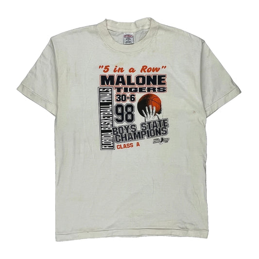 Malone Tigers Cotton Net Single Stitch T-Shirt - Large White Cotton