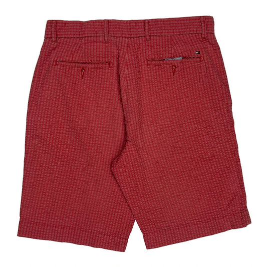 Tommy Hilfiger Checked Chino Shorts - 32W 11L Red Cotton