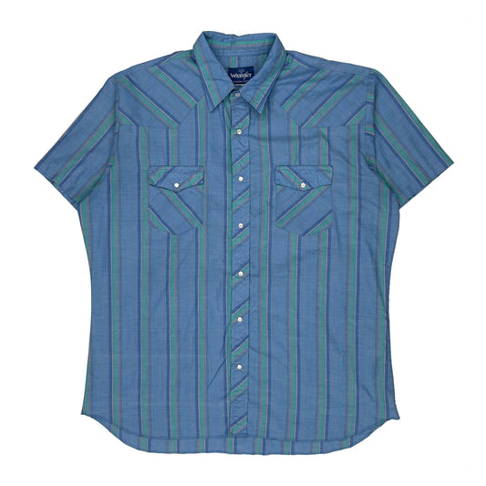 Wrangler Striped Short Sleeve Shirt - XL Blue Cotton