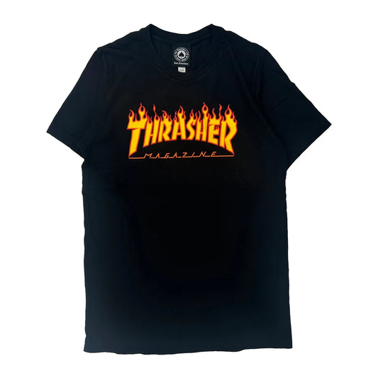 Flame Logo Thrasher Graphic T-Shirt - Medium Black Cotton