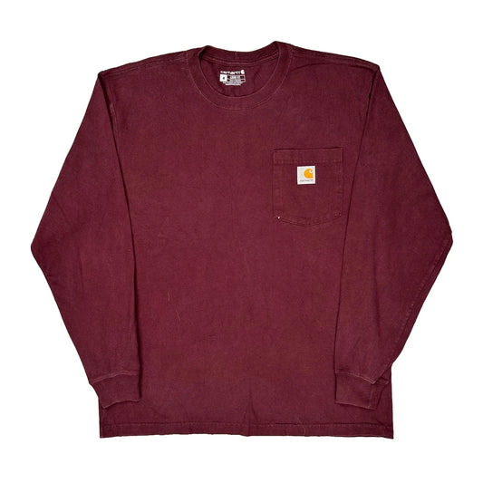 Carhartt Long Sleeve T-Shirt - Medium Burgundy Cotton