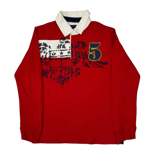 Vintage Age 8-10 Tommy Hilfiger Graphic Rugby Shirt - Medium Red Cotton
