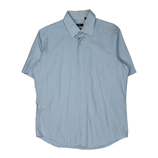 Boss Striped Short Sleeve Shirt - Large Blue Cotton