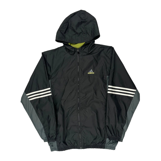 Adidas Striped Windbreaker - XL Grey Polyester