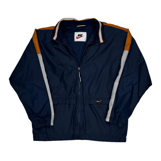 Vintage Swoosh Logo Nike Striped Track Jacket - Medium Navy Polyester