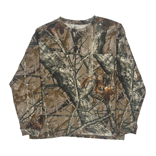 Mossy Oak Camo Long Sleeve T-Shirt - Large Khaki Cotton