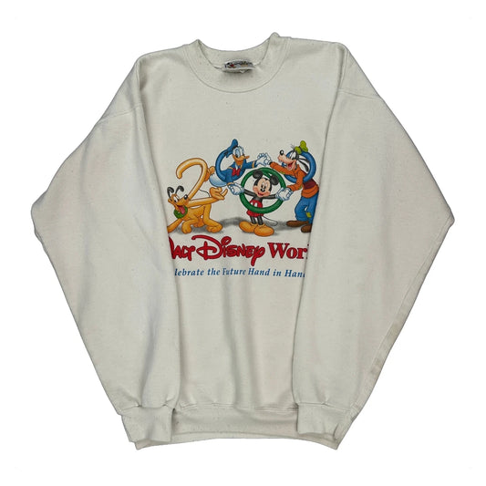 Celebrate The Future Hand In Hand Disney Cartoon Sweatshirt - Small White Cotton