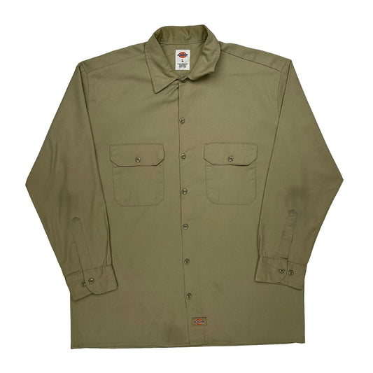 Dickies Shirt - Large Khaki Polyester Blend