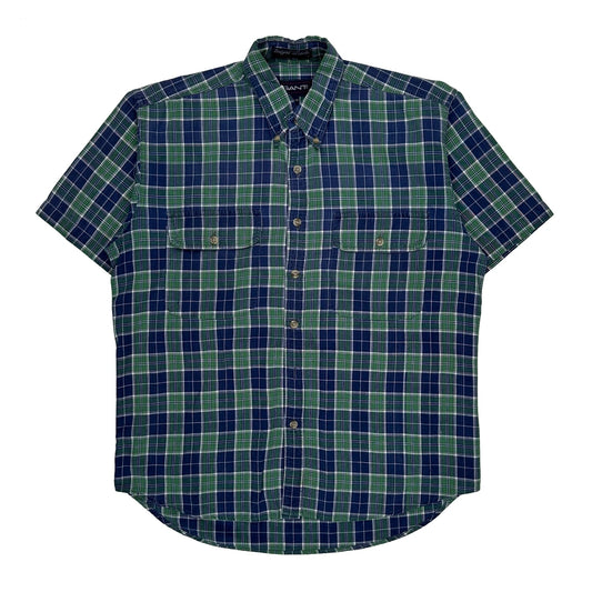 Gant Checked Short Sleeve Shirt - Medium Blue Cotton