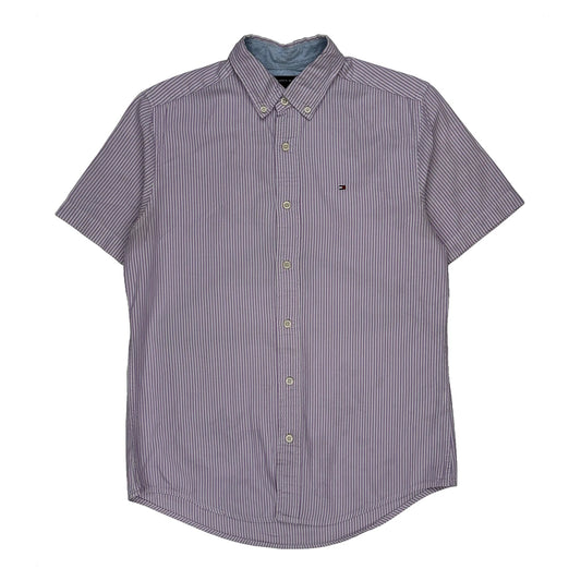 Vintage Tommy Hilfiger Striped Short Sleeve Shirt - Small Purple Cotton