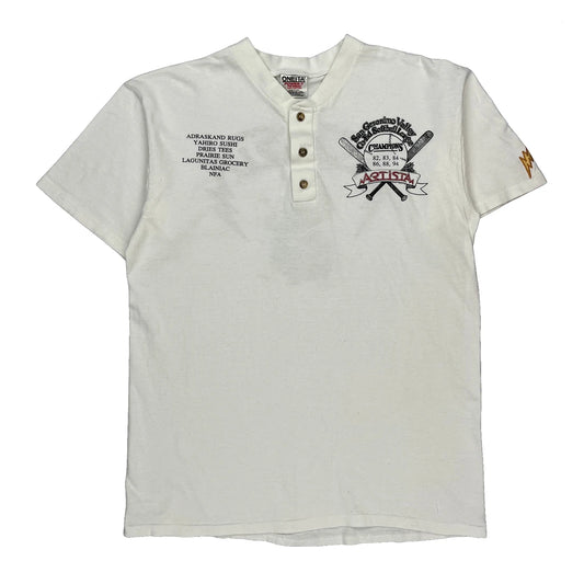 Baseball Champion Oneita Graphic T-Shirt - Large White Cotton