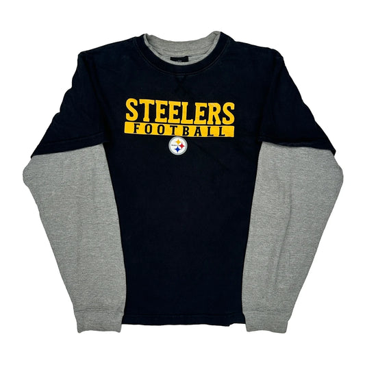 Age 11-12 Steelers Reebok Nfl Long Sleeve T-Shirt - Medium Black Cotton