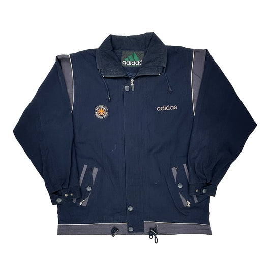 Vintage Bootleg Germany Football Adidas Equipment Spellout Windbreaker - Large Navy Polyester