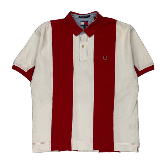 Tommy Hilfiger Striped Polo Shirt - Large Red Cotton