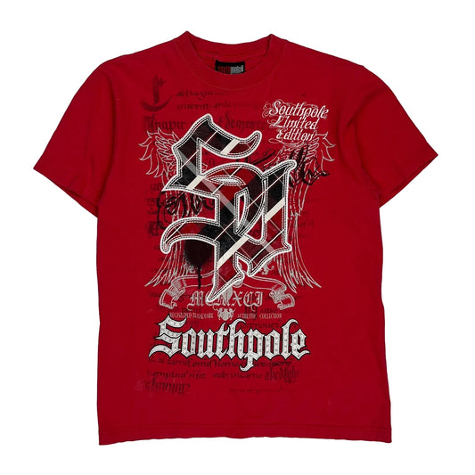 Southpole Graphic T-Shirt - Medium Red Cotton