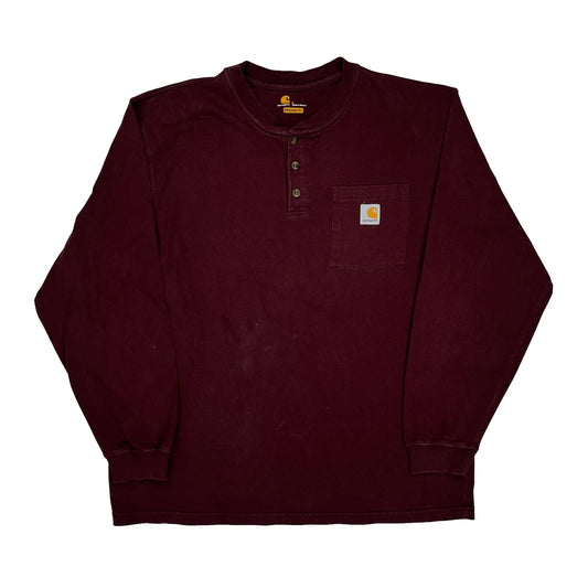 Vintage Carhartt Long Sleeve T-Shirt - Large Burgundy Cotton