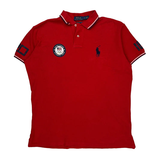 USA Olympic Team Polo By Ralph Lauren Graphic Polo Shirt - Large Red Cotton
