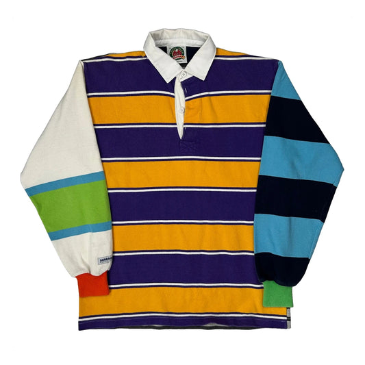 Vintage Barbarian Striped Rugby Shirt - XL Multicoloured Cotton