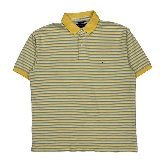 Tommy Hilfiger Striped Polo Shirt - Large Blue Cotton